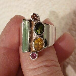 Starborn Multi Tourmaline Gemstone in Sterling Silver Ring - SIZE 8.5 to 8.75